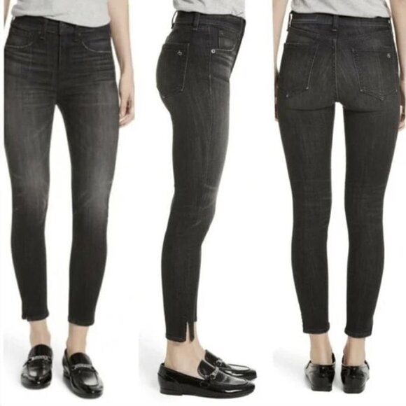 Rag & Bone Black Ash Washed Out High Rise Ankle Skinny Denim Jeans Slit Hem 26 - Picture 17 of 17